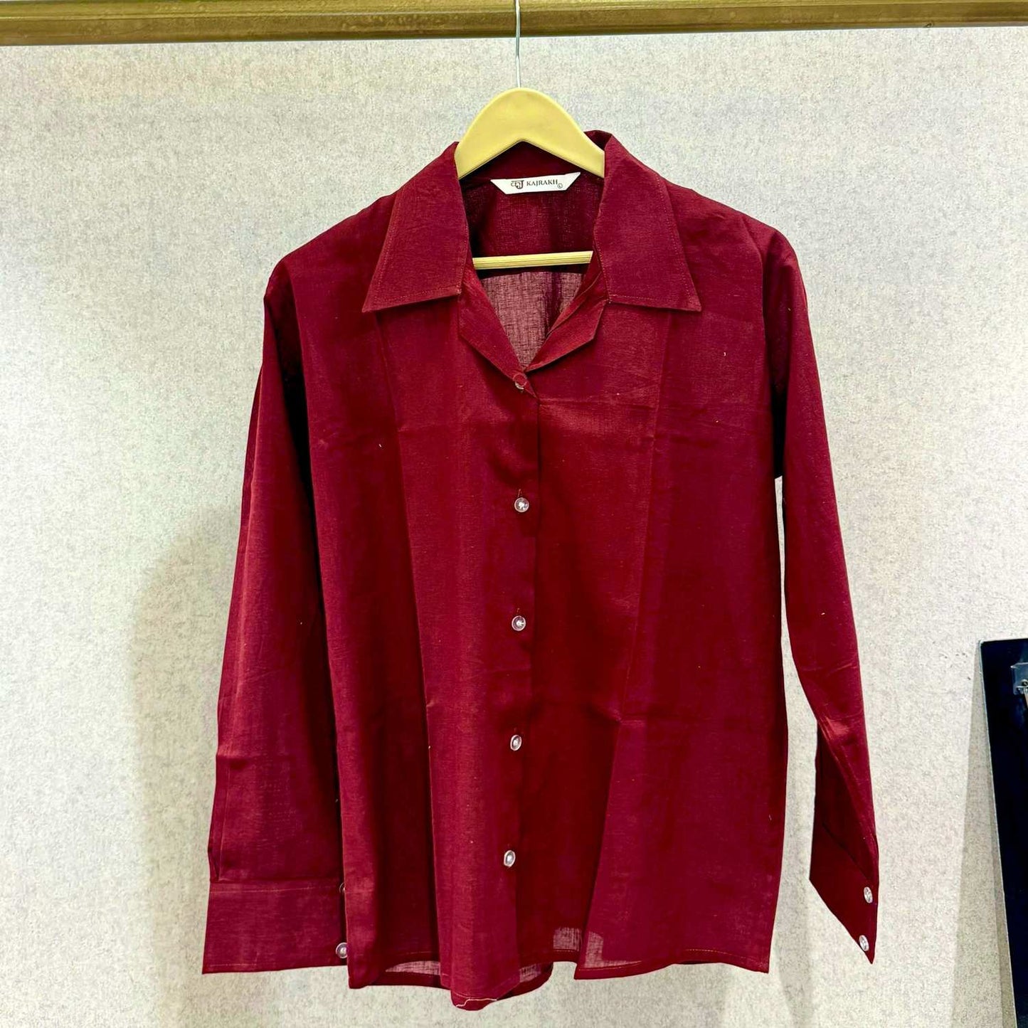 Maroon Plain Full Sleeves Cotton Shirt