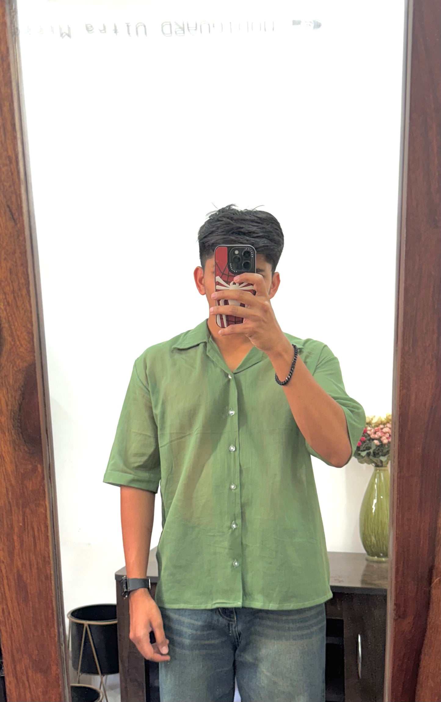 Green Mull Oversized Shirt – Pure Cotton | Light, Breathable, Easy Care - AA10125