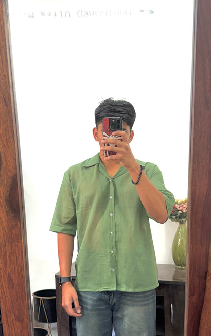 Green Mull Oversized Shirt – Pure Cotton | Light, Breathable, Easy Care - AA10125