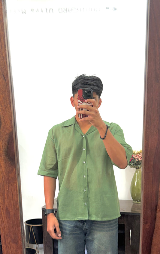 Green Mull Oversized Shirt – Pure Cotton | Light, Breathable, Easy Care - AA10125