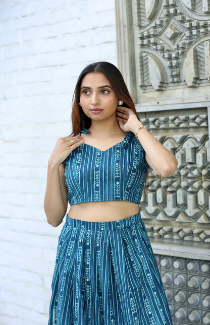 Teal Blue Crop Top & Maxi Skirt Set - 1900- Gheraa10370