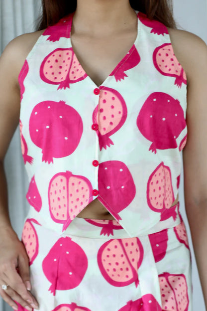 Pink Cotton Halter Neck Crop Top & Mini Skirt Set - 1900- Gheraa10369