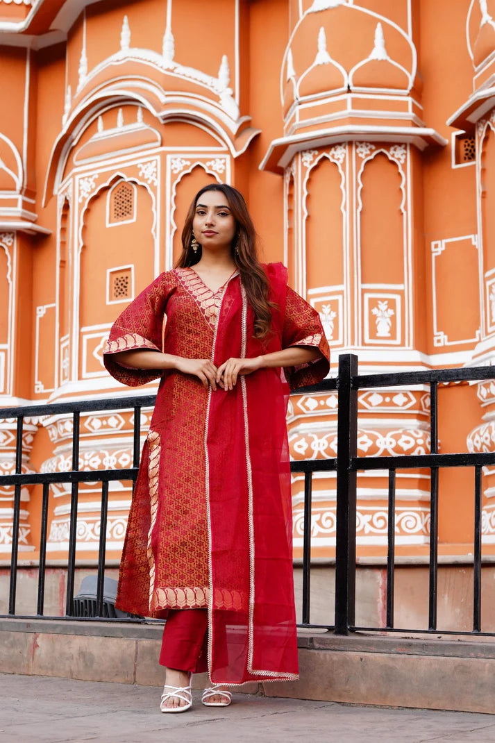 Aabha Maroon Banarasi -3 pc suit set - 3779 - Gheraa10208