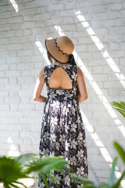 Black & White Floral Maxi Dress - 1400 - Gheraa10058