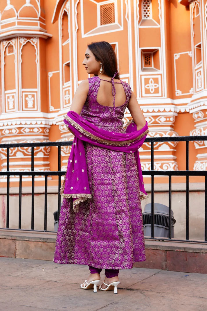 Royal Orchid Banarasi Anarkali Set - 3419 - Gheraa10209