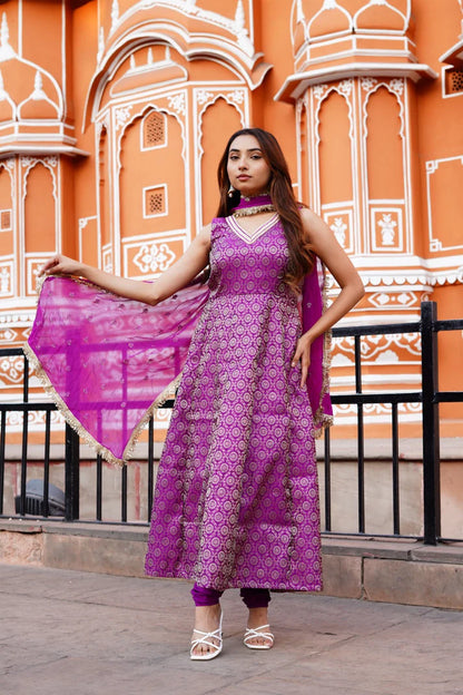 Royal Orchid Banarasi Anarkali Set - 3419 - Gheraa10209
