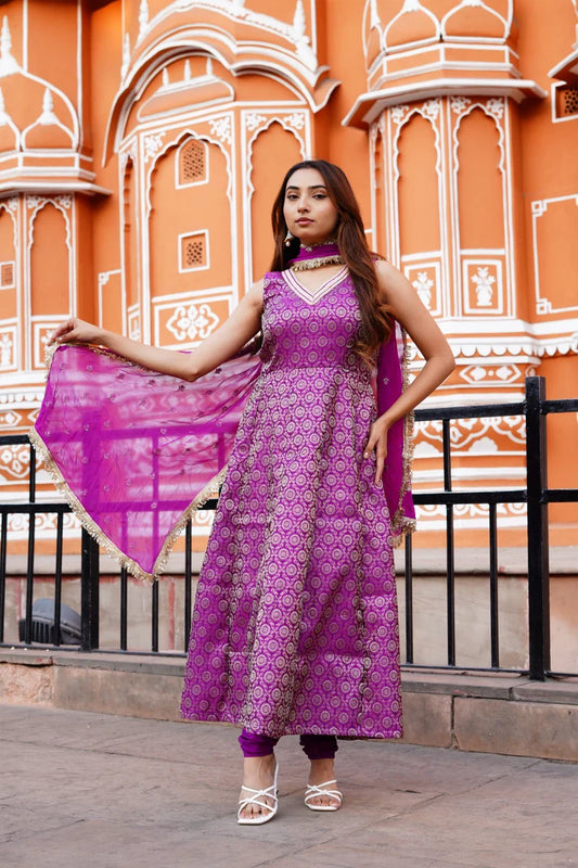 Royal Orchid Banarasi Anarkali Set - 3419 - Gheraa10209