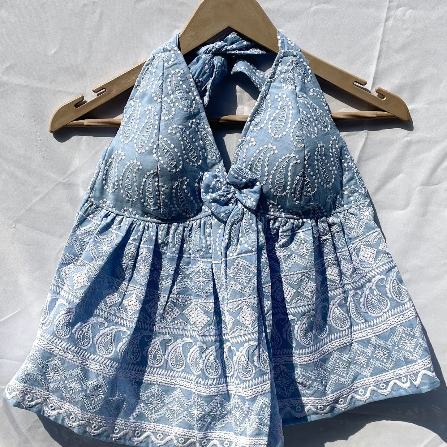 Grey Chikan Butterfly Halter Neck Cotton Top - KJ0118 (( Clearance Sale ))