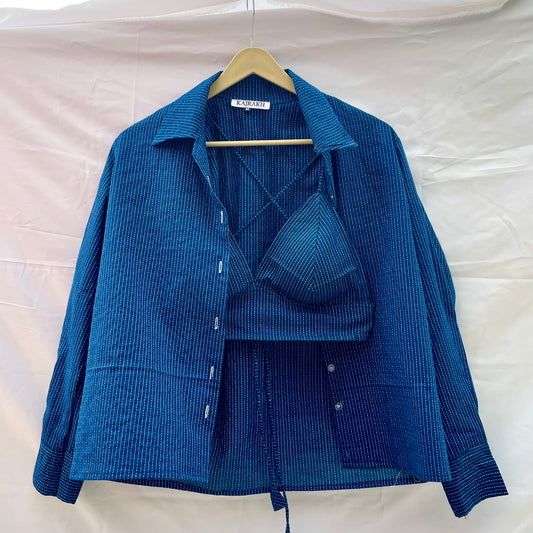 Berry Blue Katha Shirt & Bra Combo - KJ0121