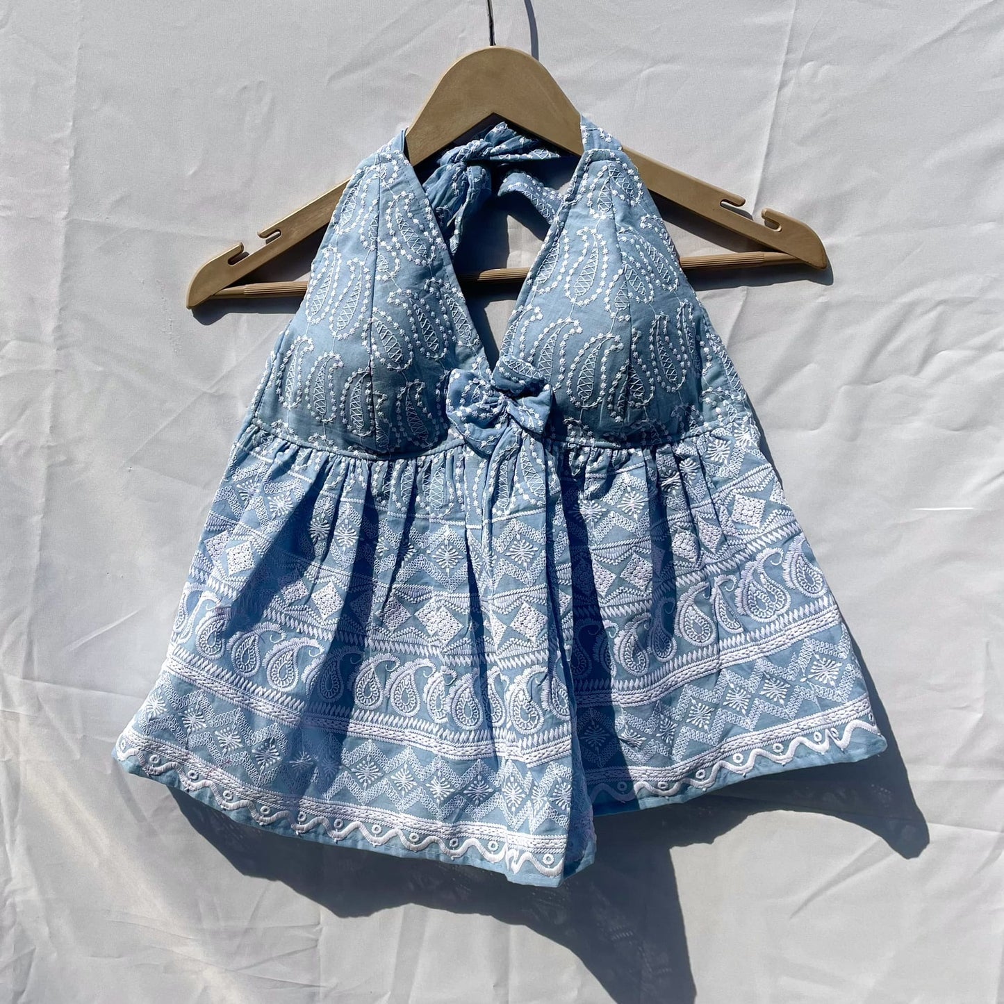 Grey Chikan Butterfly Halter Neck Cotton Top - KJ0118 (( Clearance Sale ))