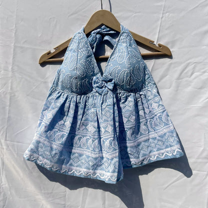 Grey Chikan Butterfly Halter Neck Cotton Top - KJ0118 (( Clearance Sale ))