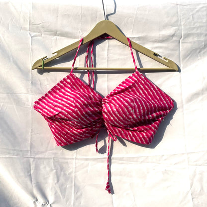 Pink Lehariya Criss Cross Cotton Top - KJ0125