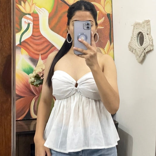 Raffle White Mul Backless Removable Pads Top - KJ10107