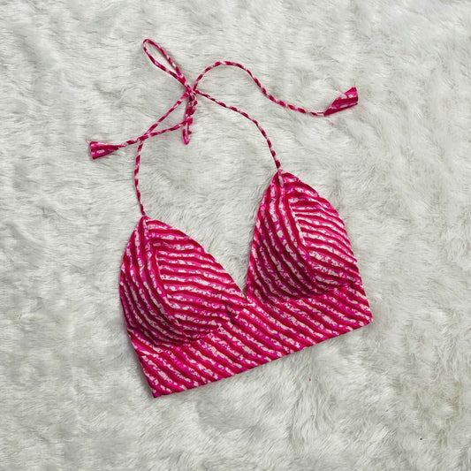 Pink White Lehariya Bra - KJ0282