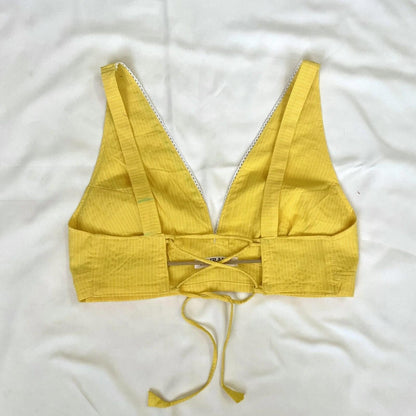 Baby Yellow V Neck Cotton Kantha Bra - KJ0095