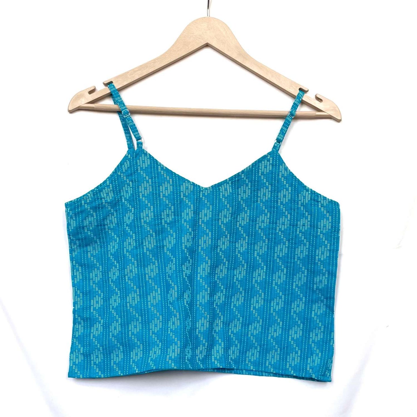 Turquoise S Pattern Cotton Kantha Crop Top - KJ0101