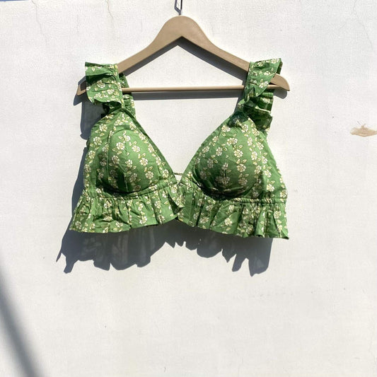 Green Floral Frill Bralette - KJ0784