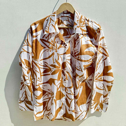 Light Brown Abstract Floral Shirt - KJ0531