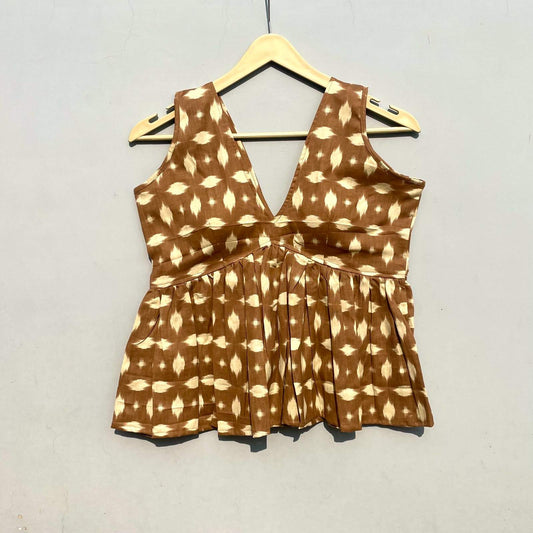 Mustard Ikat Deep Neck Cotton Top - KJ0297