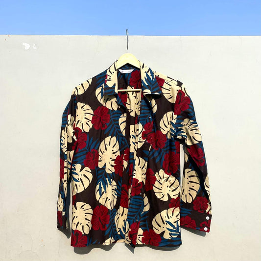 Dark Leaf Cotton Abstract Shirt - KJ0384