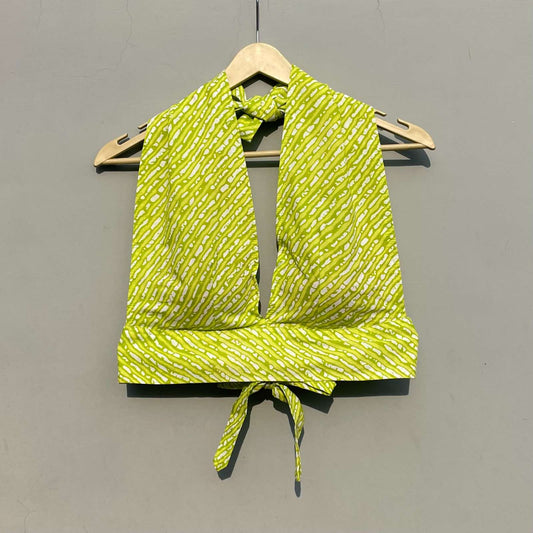 Neon Green Lehariya Halter Neck and Back Knot Top - KJ0196