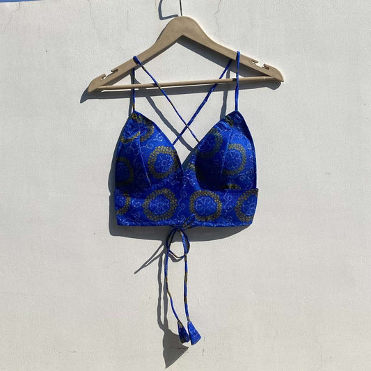 Blue Bandhej Kota Doria Removable Pad Bra - KJ0827