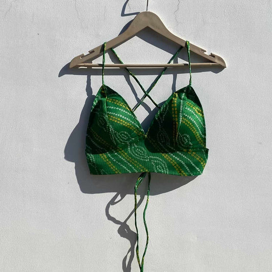 Green Bandhej Kota Doria Removable Pad Bra - KJ0829