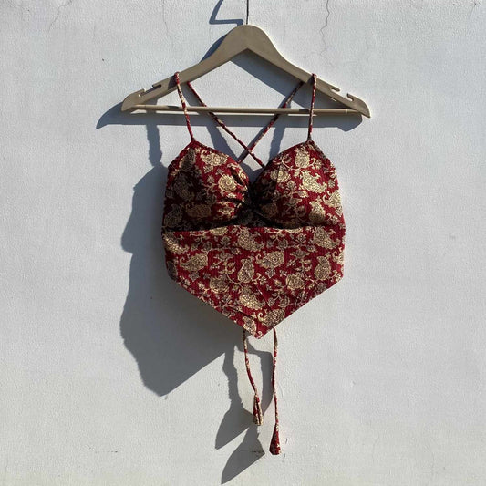 Maroon Red Kantha Removable Pad Bra - KJ0854