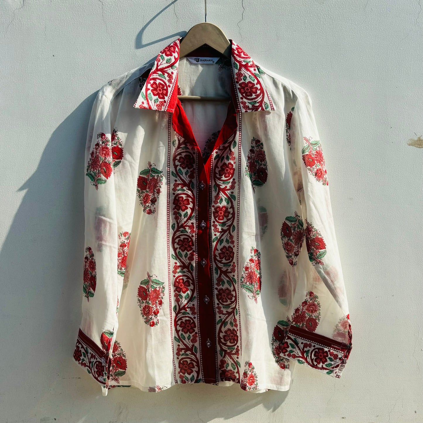 Red Mughal Mul Women Shirt - KJ0820