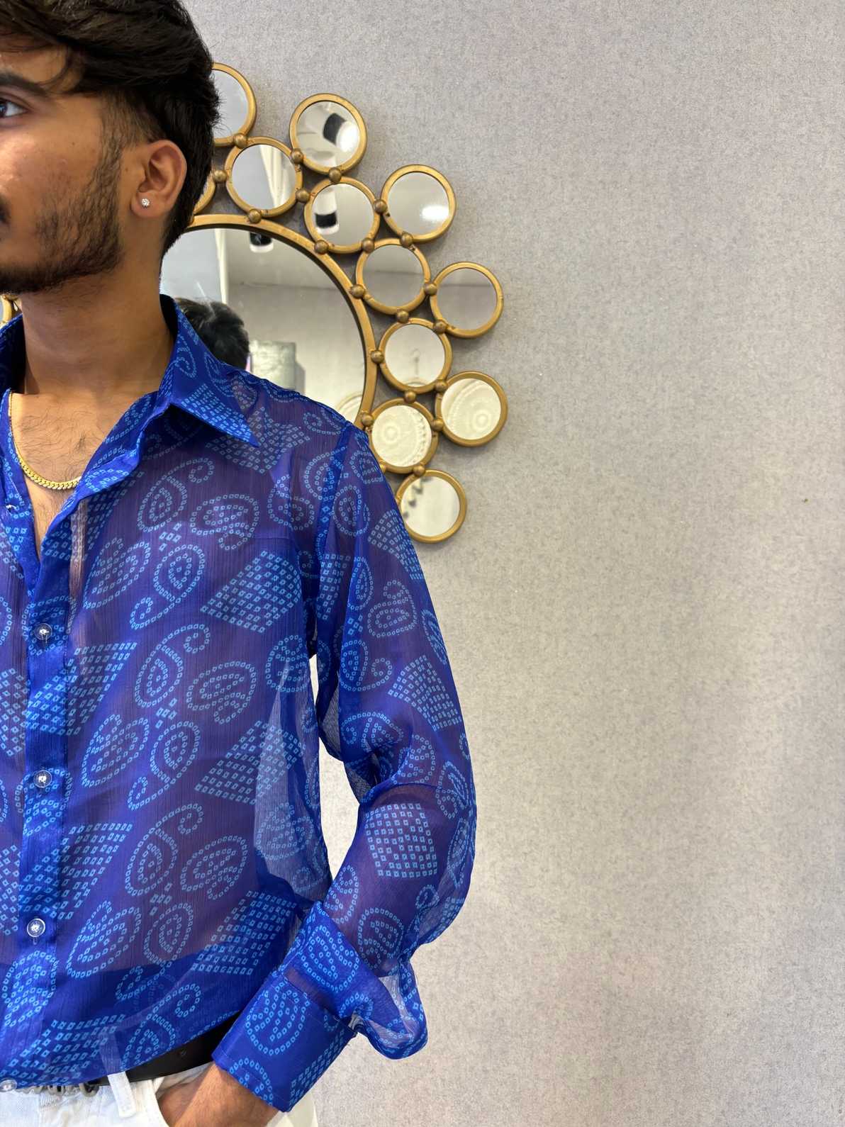 Blue Bandhej Chiffon Shirt - 350 - AA0489