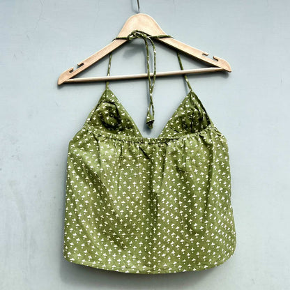 Olive Green Tree HandBlock Cotton Top  - KJ0441 (Clearance Sale)