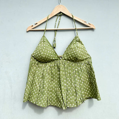 Olive Green Tree HandBlock Cotton Top  - KJ0441 (Clearance Sale)