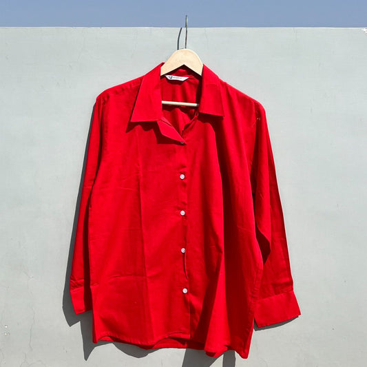 Red Plain Cotton Shirt - KJ0495
