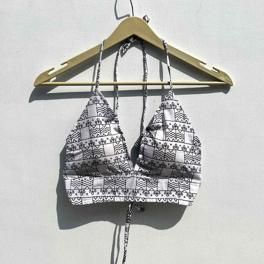 White Black Geometry Cotton Bra - KJ0510