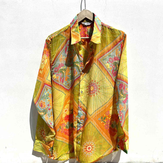 Yellow Multi Shade Lurex Chiffon Shirt - 350- AA0540