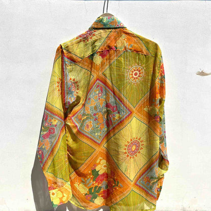 Yellow Multi Shade Lurex Chiffon Shirt - 350- AA0540