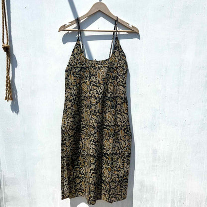 Black Kalamkari Handblock Cotton Kurti - KJ0573 (( Clearance Sale ))