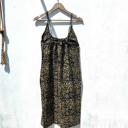 Black Kalamkari Handblock Cotton Kurti - KJ0573 (( Clearance Sale ))
