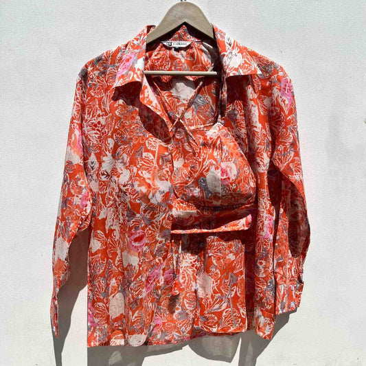 Peach Floral Overall Mul Shirt & Bra Combo - KJ0584