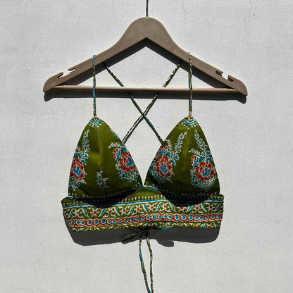 Olive Green Mughal Print Cotton Bra - KJ0562