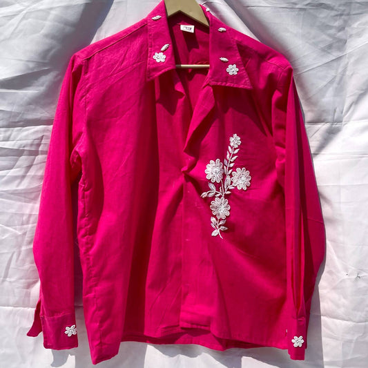 Pink Hand Embroidery Cotton Shirt - KJ0407