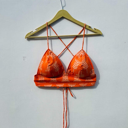 Neon Orange Hand Block Bra- KJ0308  ( Clearance Sale Item )