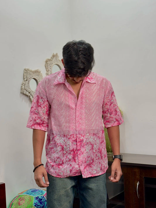 Pink Floral Print Mull Cotton Shirt - AA10129