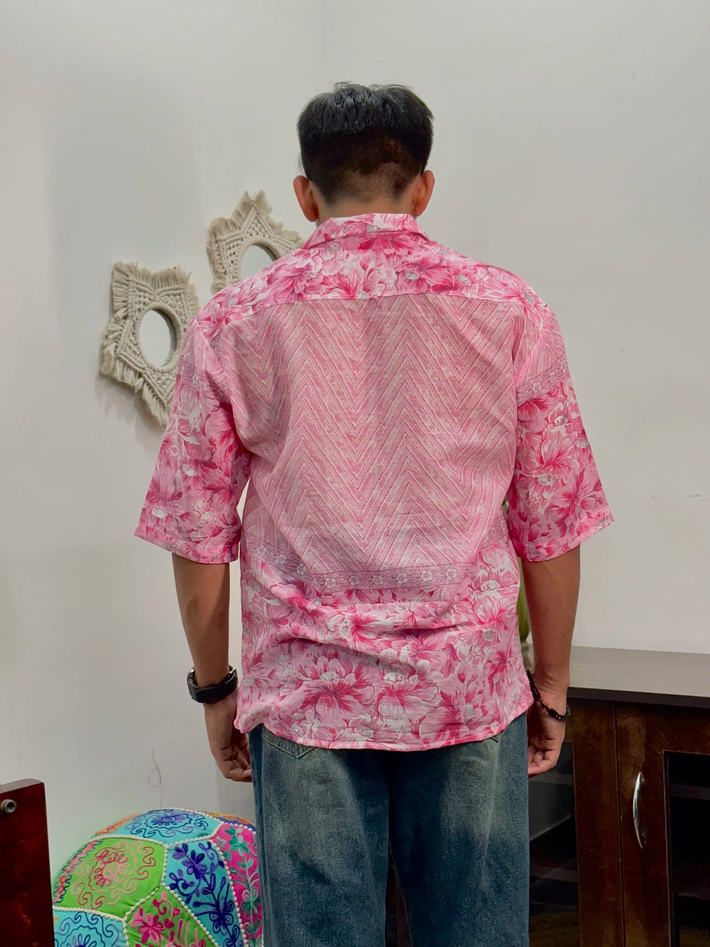 Pink Floral Print Mull Cotton Shirt - AA10129