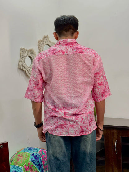 Pink Floral Print Mull Cotton Shirt - AA10129