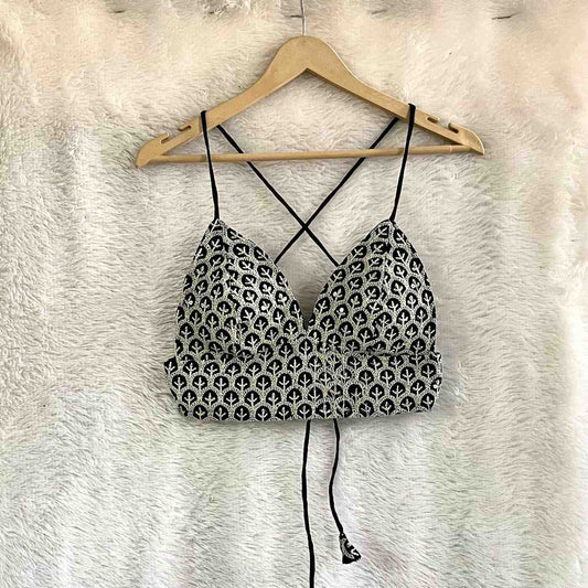 Black Chikan Cotton Bra - KJ0623