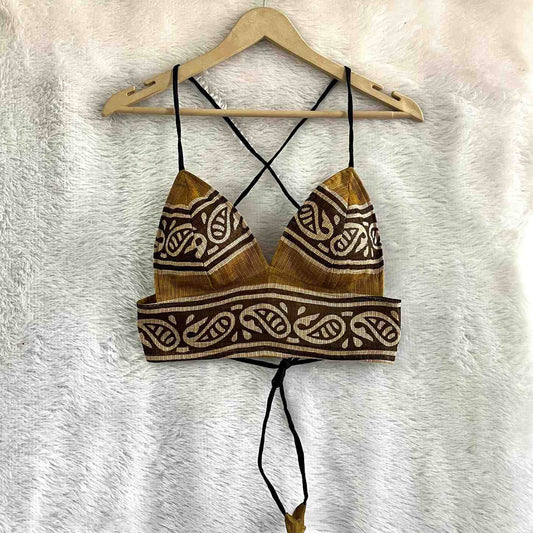 Beige Green Paisley Kota Doria Bra - KJ0624