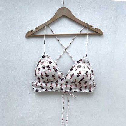 White Purple Butti Cotton Bra- KJ0313 (( Clearance Sale ))