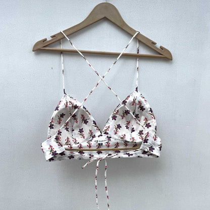 White Purple Butti Cotton Bra- KJ0313 (( Clearance Sale ))