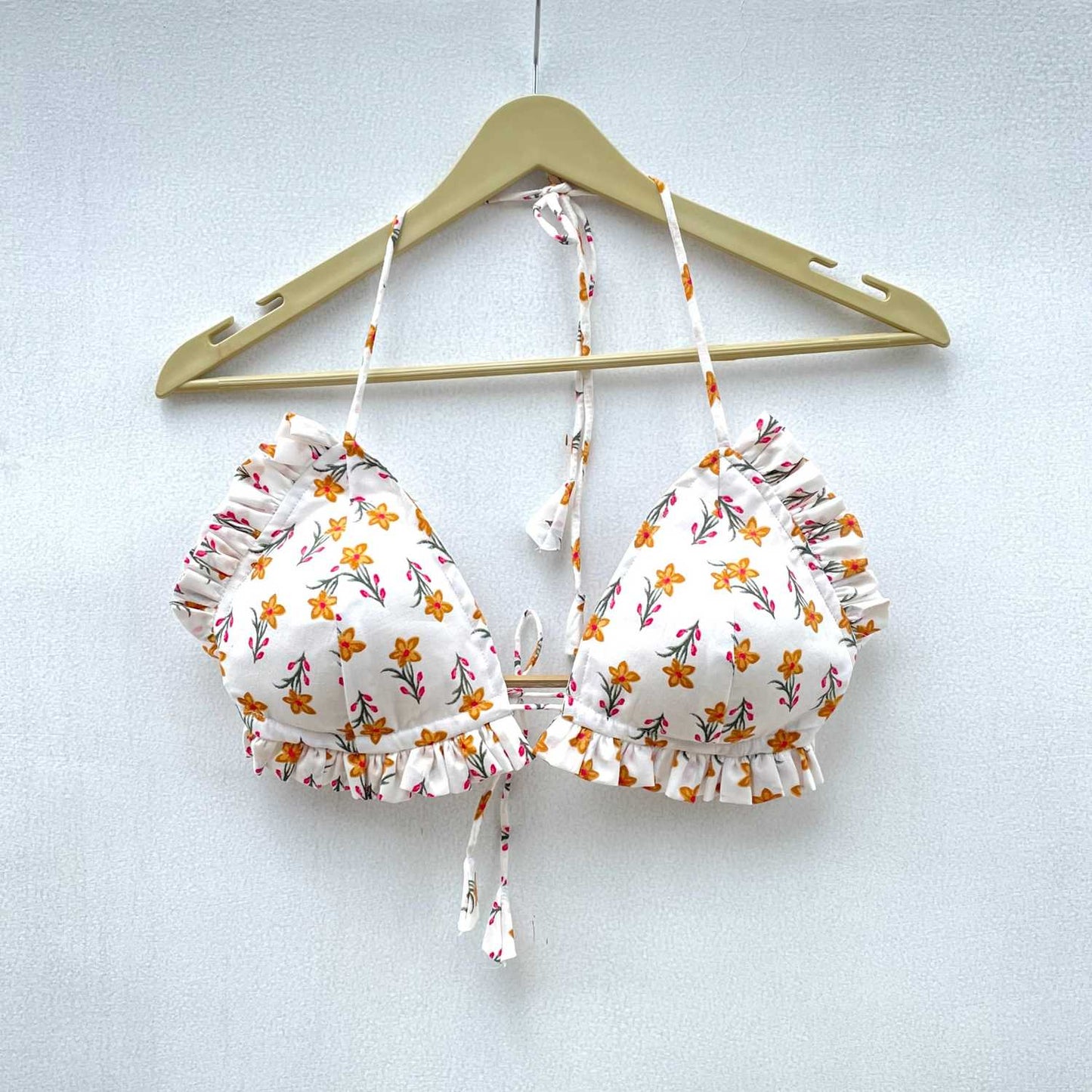 White Yellow Butti Frill Cotton Bra- KJ0314